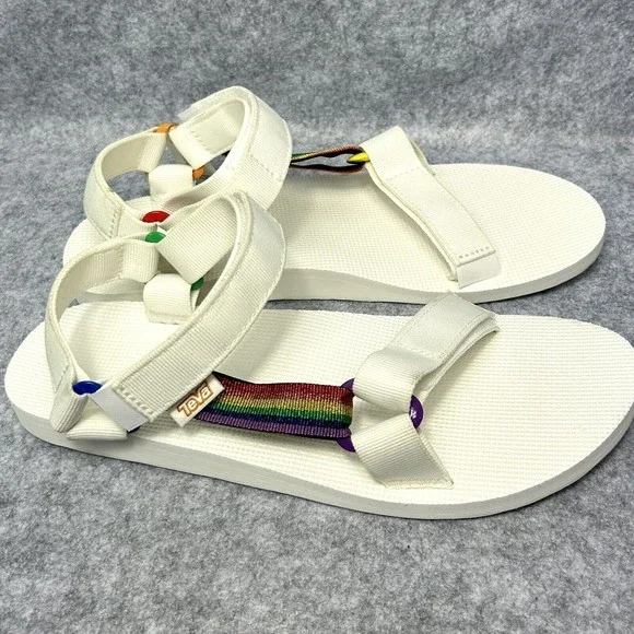 Teva Men\'s Original Universal Pride Sandal in White/Rainbow Size 10 Teva Sport Sandal Original Universal Pride Rainbow White  main image 4